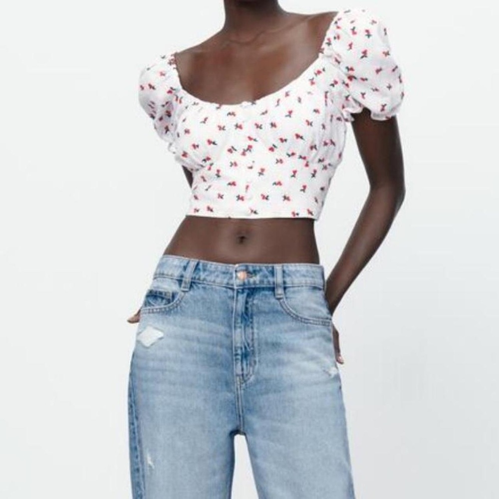 ✰embroidered cherry crop top from zara✰